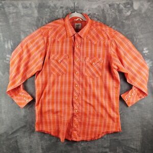 Vintage Rawhide Pearl Snap Western Orange Plaid Shirt Size 17-34 No Iron